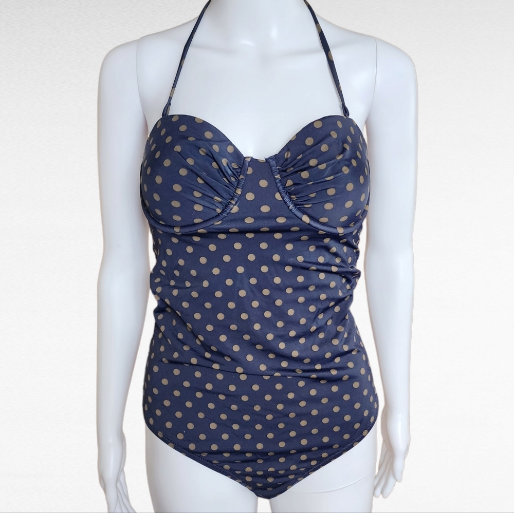 J. Crew Navy & Olive Dotty Polka Dot One Piece Swimsuit Size 6 Long Torso
